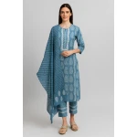 Pure Cotton Block Printed Suit with Crochet Lace