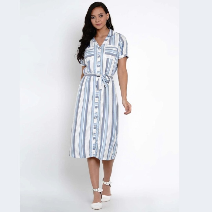 Blue and White Striped Dress