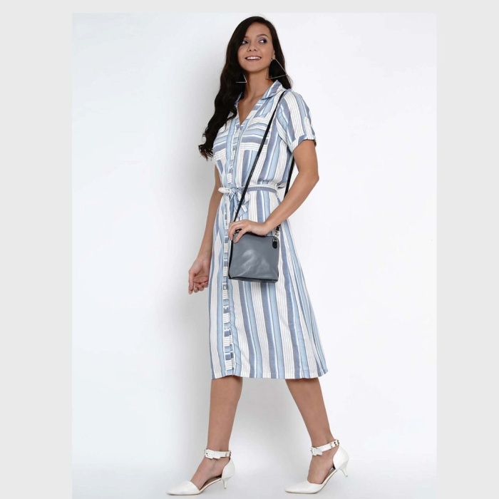 Blue and White Striped Dress