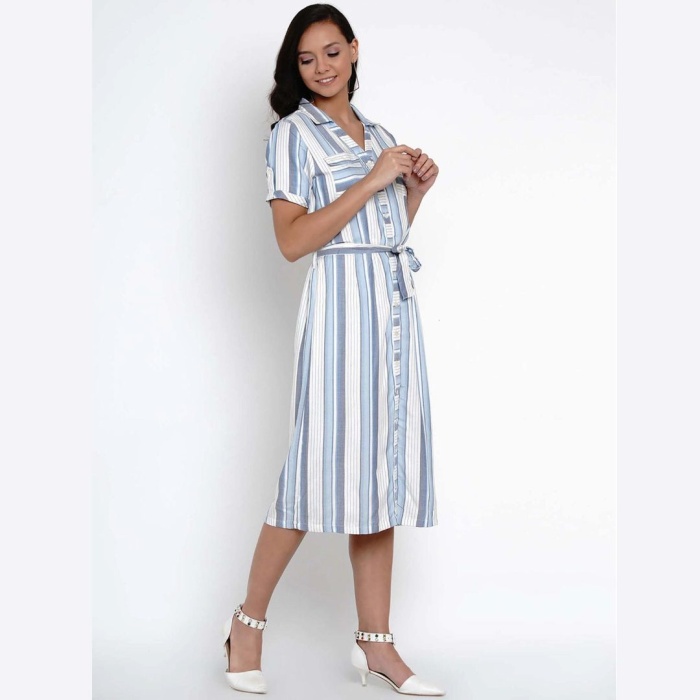 Blue and White Striped Dress