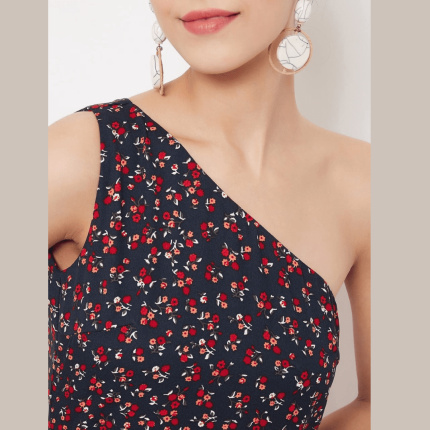 floral print one shoulder high slit dress