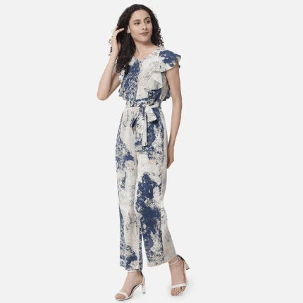 Round Neck Tie & Die Printed Jumpsuit