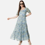 Square Neck Floral Design Multicolor Dress