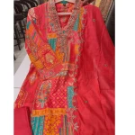 Muslin Printed V neck embroidered suit with lining