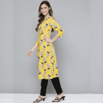 Mustard yellow and black printed Kurta with Trousers