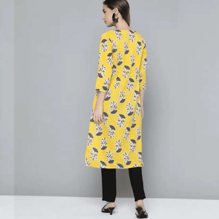 Mustard yellow and black printed Kurta with Trousers