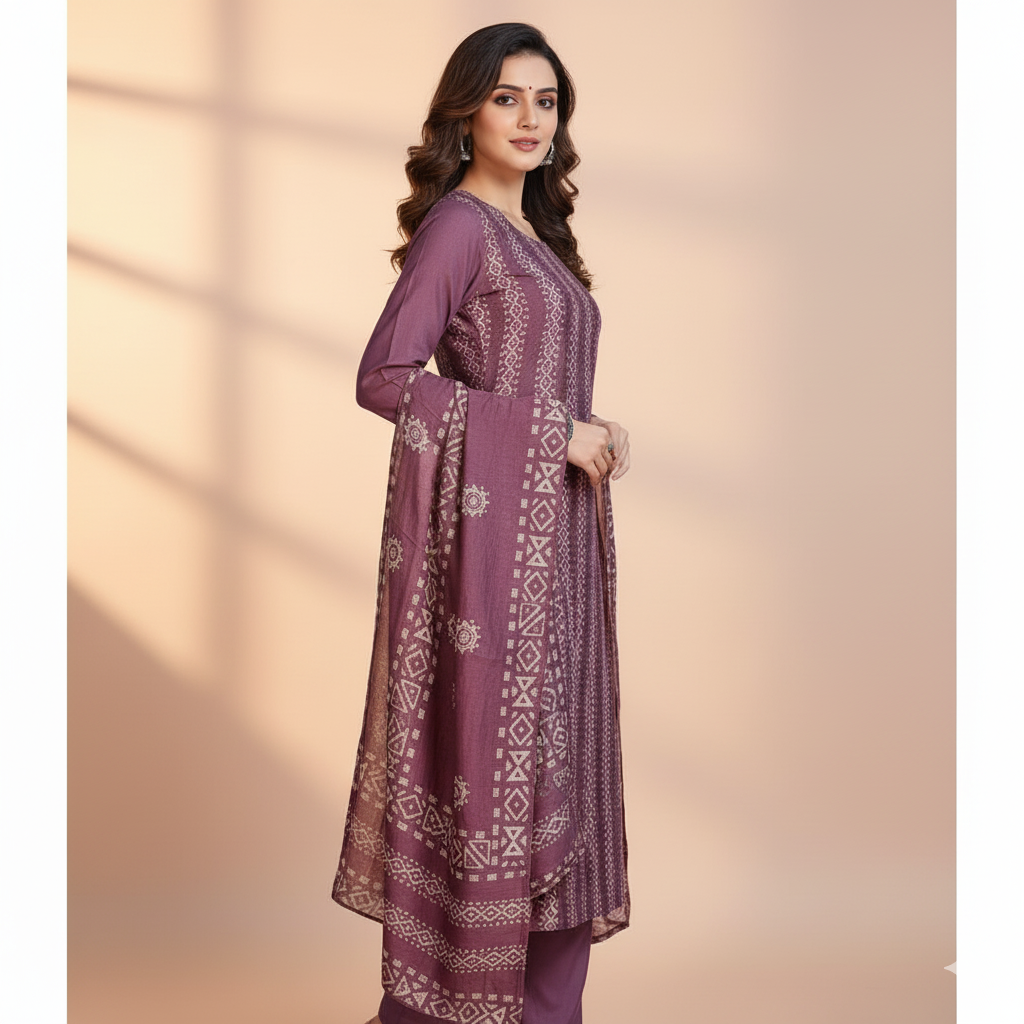 Baatik Print Full Embroidery Suit side View