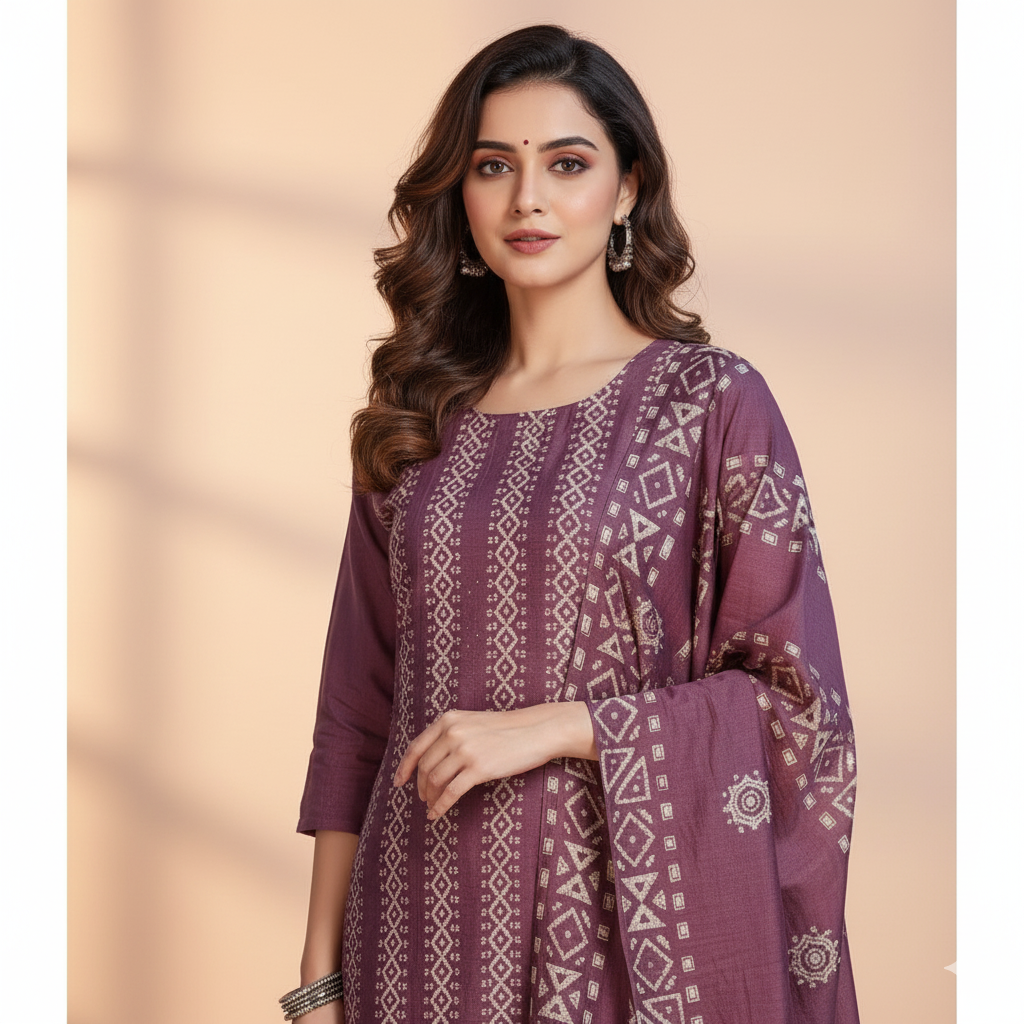 Close-up of Embroidery on Baatik Print Suit