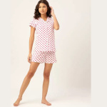 Women's White and Pink Pure Cotton Printed Night Suit