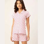 Women's White and Pink Pure Cotton Printed Night Suit