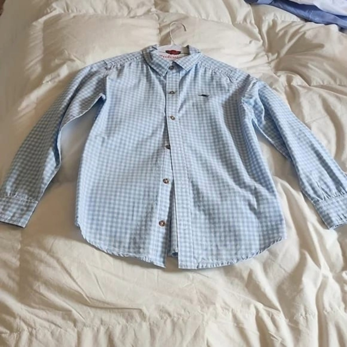 White and blue check shirt