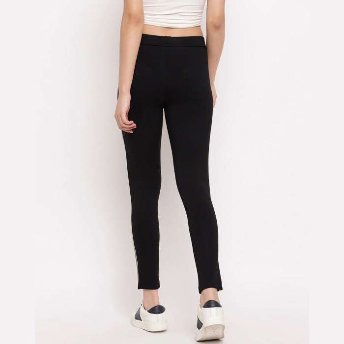 Side Stripped Slim Jeggings with Elasticated Waist