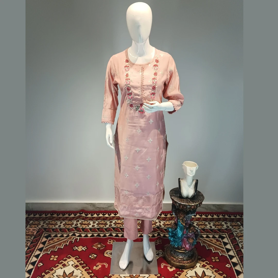 Silk Partywear Suit with organza Dupatta