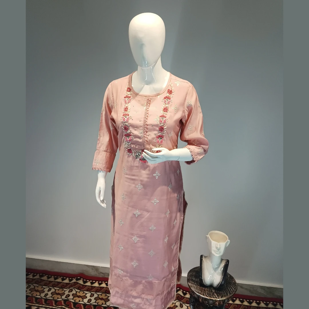 Silk Partywear Suit with organza Dupatta