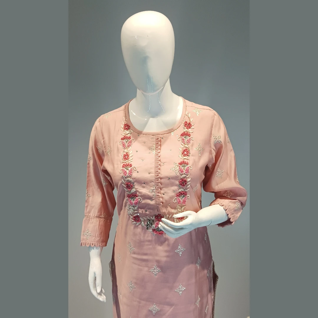 Silk Partywear Suit with organza Dupatta