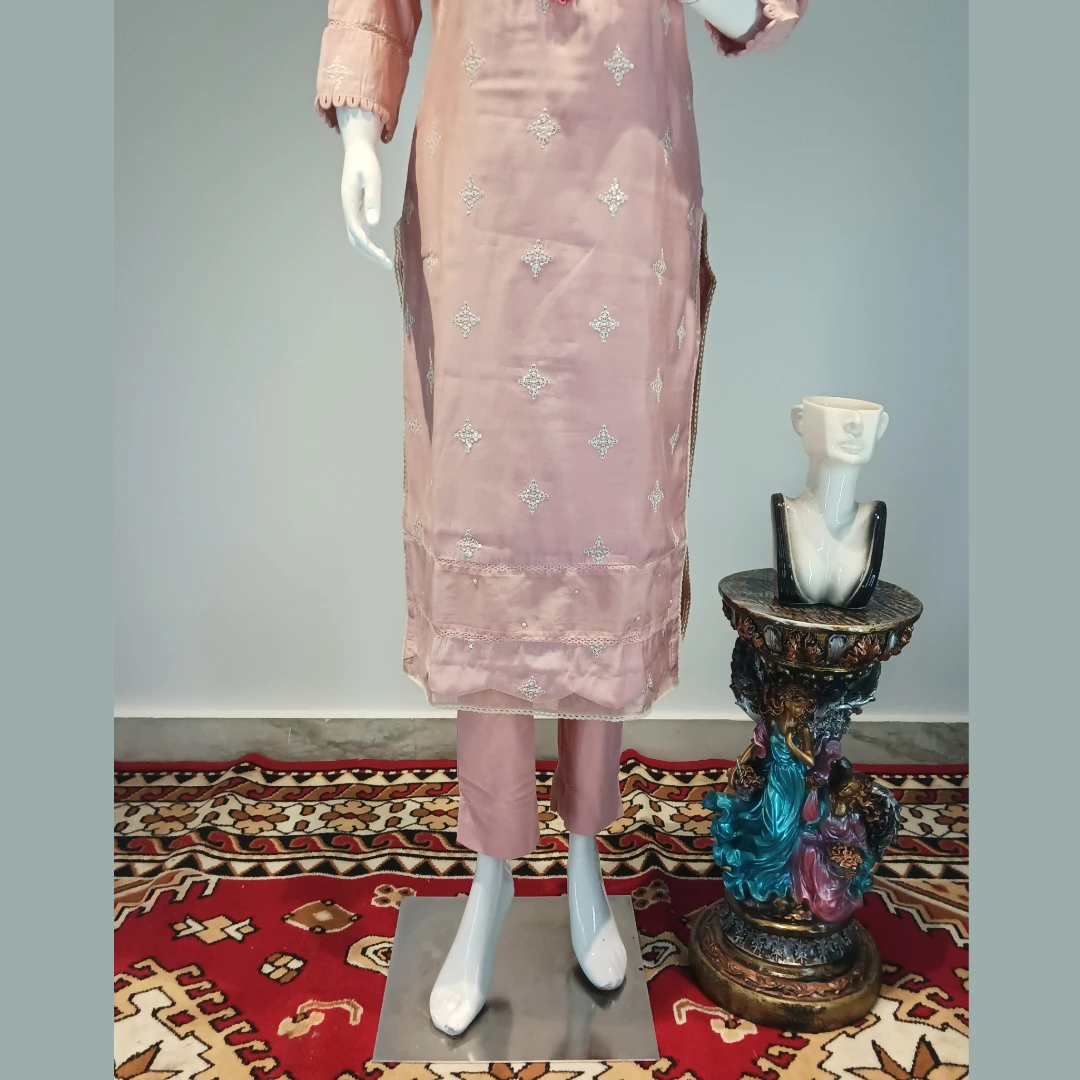 Silk Partywear Suit with organza Dupatta