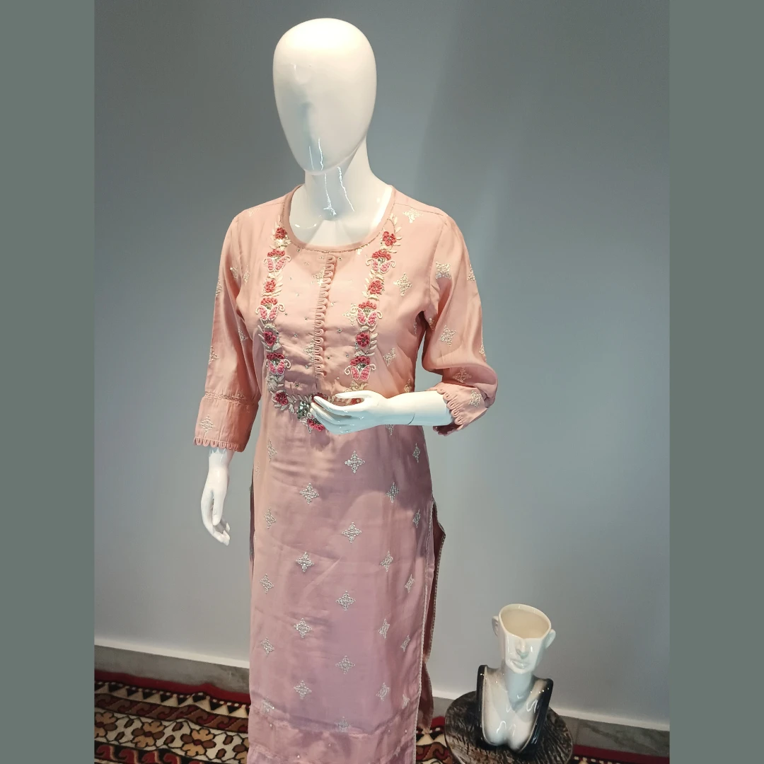 Silk Partywear Suit with organza Dupatta