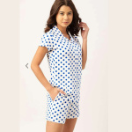 Womens White and Blue Pure Cotton Printed Night Suit