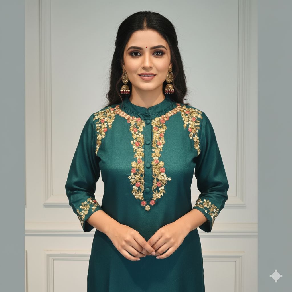 Premium Dola Silk Suit with Hand Embroidery for Festive Wear