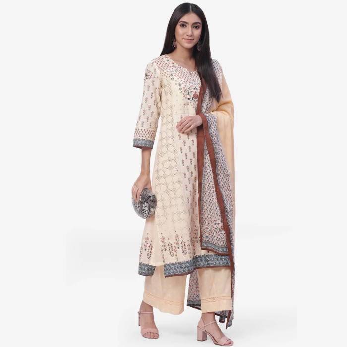 BEIGE COTTON STRAIGHT KURTA