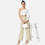 Beige colour Relaxed Fit Crepe Trousers