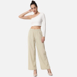 Beige colour Relaxed Fit Crepe Trousers