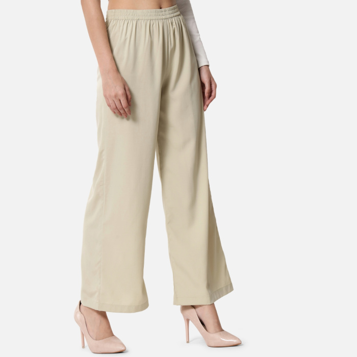 Beige colour Relaxed Fit Crepe Trousers