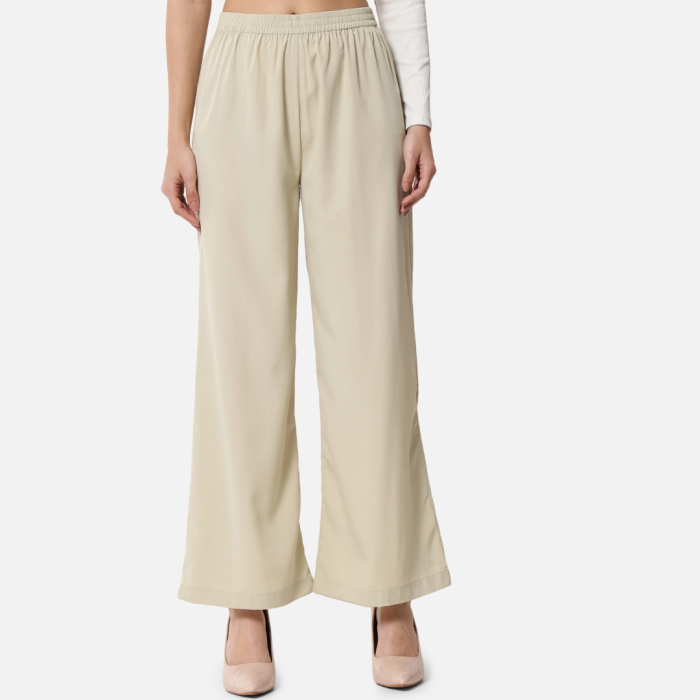 Beige colour Relaxed Fit Crepe Trousers