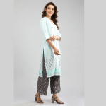 Blue Band Collar Printed kurta