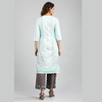 Blue Band Collar Printed kurta