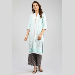 Blue Band Collar Printed kurta