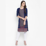 Branded-Women-Navy-Woven-Design-Straight-Kurta