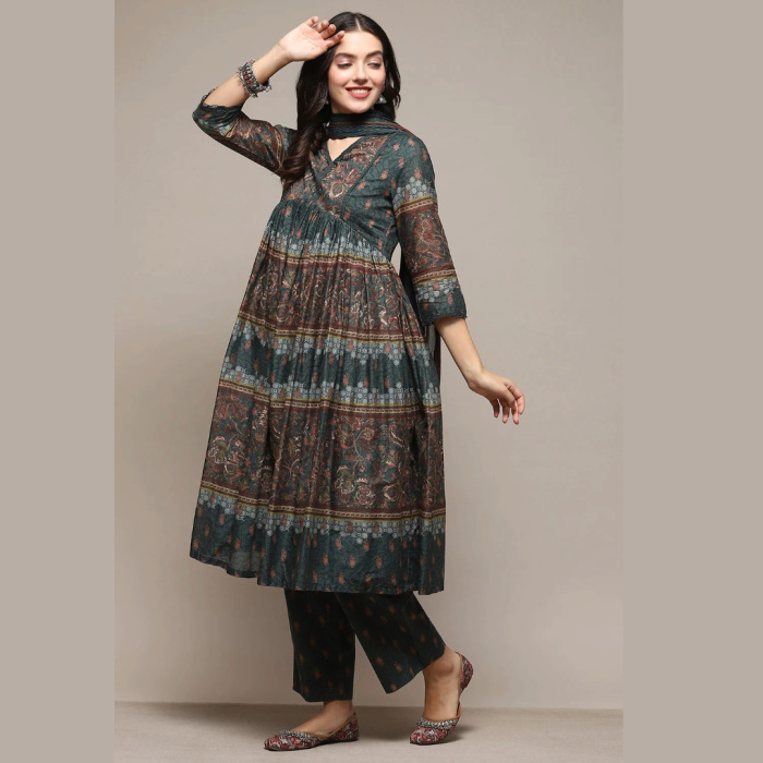 DARK-GREEN-VOILE-ANARKALI-KURTA-PANT-SUIT-SET