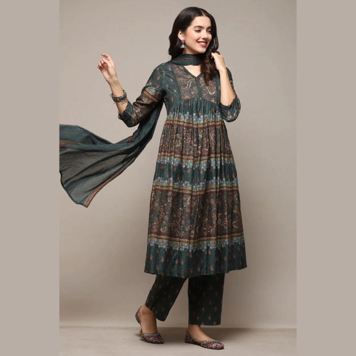 DARK-GREEN-VOILE-ANARKALI-KURTA-PANT-SUIT-SET