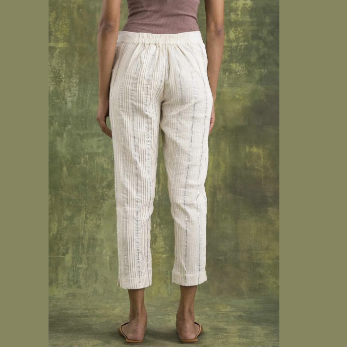 Ecru Solid Slim Pants