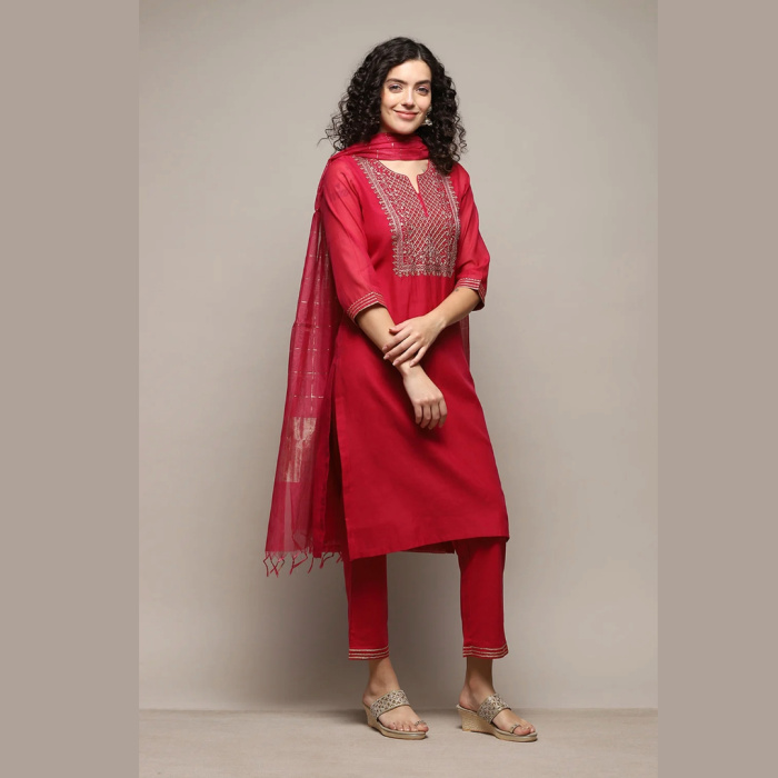 FUCHSIA-POLY-COTTON-STRAIGHT-KURTA-PANT-SUIT-SET