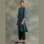 Indigo Ajrakh Print kurta In Lustrous Satin