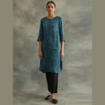 Indigo Ajrakh Print kurta In Lustrous Satin