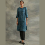 Indigo Ajrakh Print kurta In Lustrous Satin