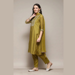 LIME GREEN RAYON STRAIGHT EMBROIDERY KURTA SLIM PANT SUIT SET