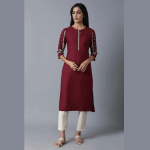 Maroon-kurta-With-Printed-Sleeves