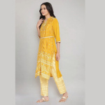 Mustard-Mandarin-Collar-Foil-Print-Straight-kurta