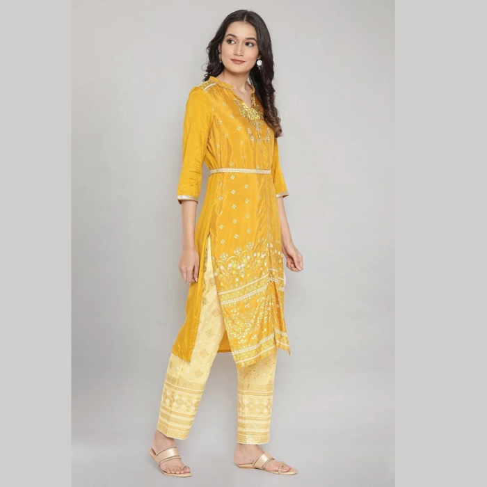 Mustard-Mandarin-Collar-Foil-Print-Straight-kurta