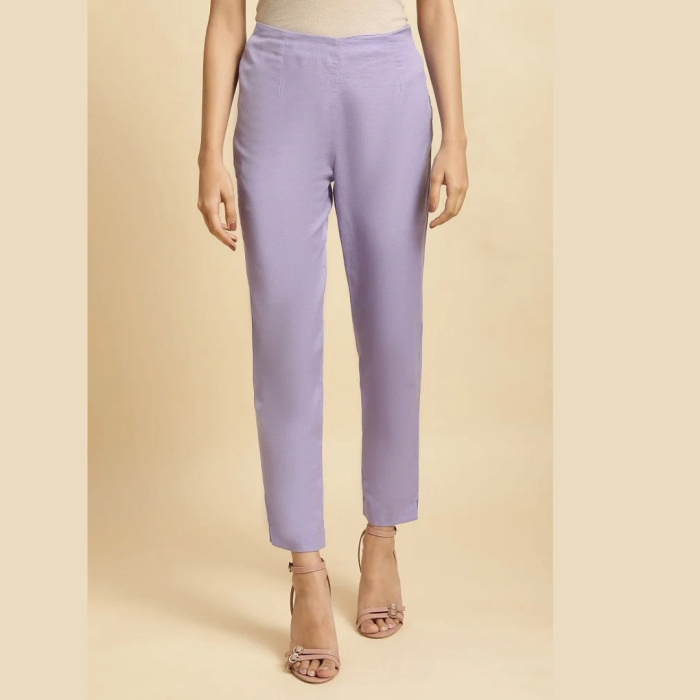 Purple Solid Slim Pants