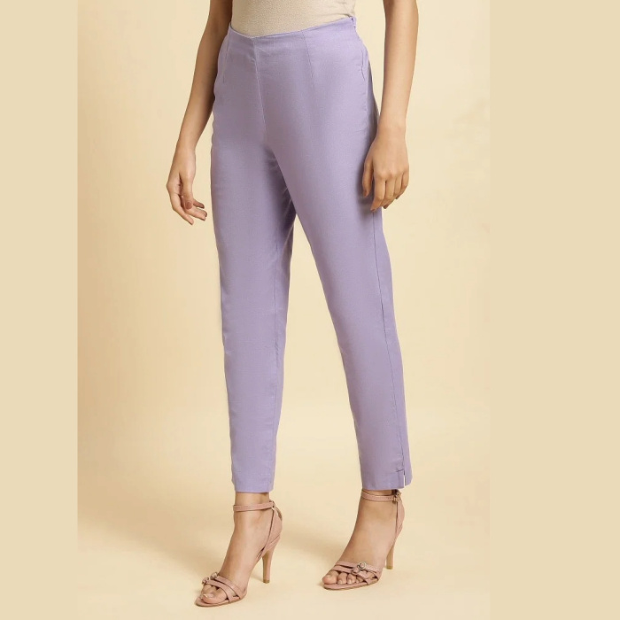 Purple Solid Slim Pants