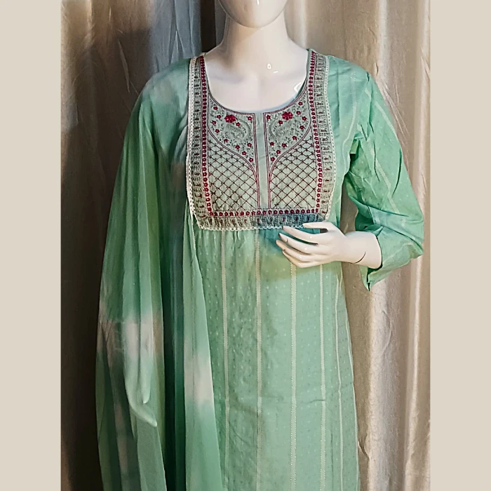 Sea-Green-Colour-pure-cotton-3-Pcs-Suit