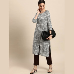 Women Black & White Abstract Printed Casual Straight Kurta