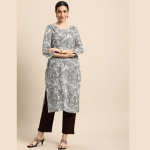 Women Black & White Abstract Printed Casual Straight Kurta