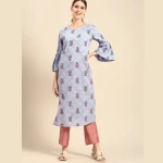 Women-Blue-Red-Floral-Printed-Pure-Cotton-Bell-Sleeves-Kurta