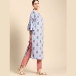 Women-Blue-Red-Floral-Printed-Pure-Cotton-Bell-Sleeves-Kurta